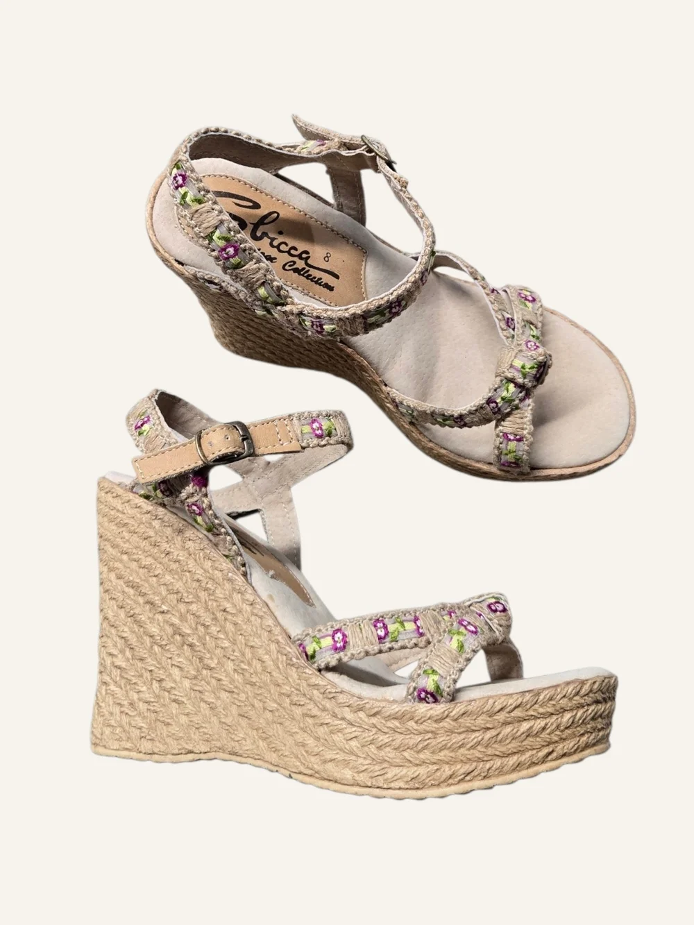 Y2k Tan Floral Embroidered Wedge Sandals! - Picture 1 of 5